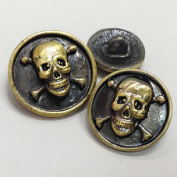 M-6217-Metal Skull and Crossbones Button, in 2 Sizes